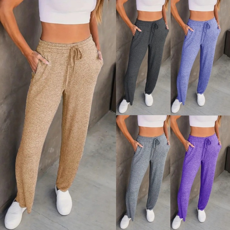 TUME Women's Drawstring Pocket Solid Color Loose Casual Pants