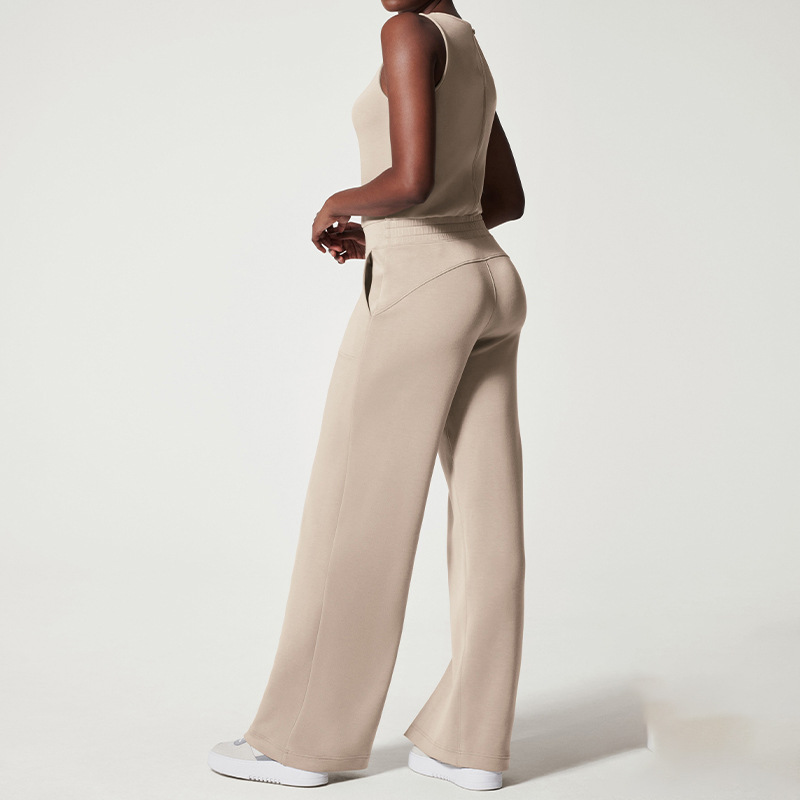 Women's High-Waist Drawstring Knit Pants Slim Fit Solid Color