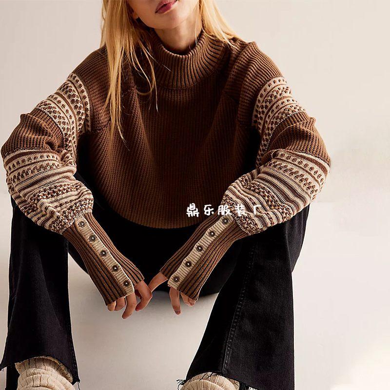 Color-Block Knit Half-Turtleneck Pullover Sweater
