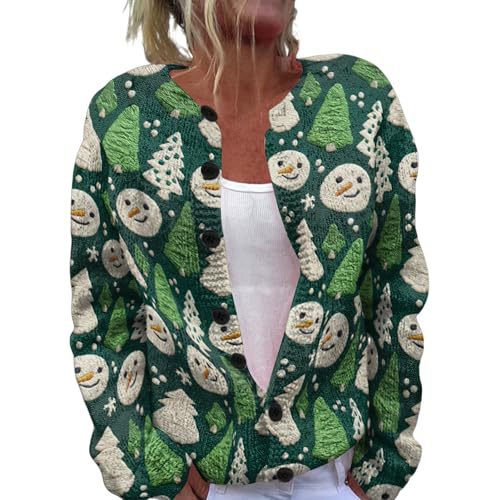 Women's Christmas Reindeer Snowman Print Faux Sweater Cardigan