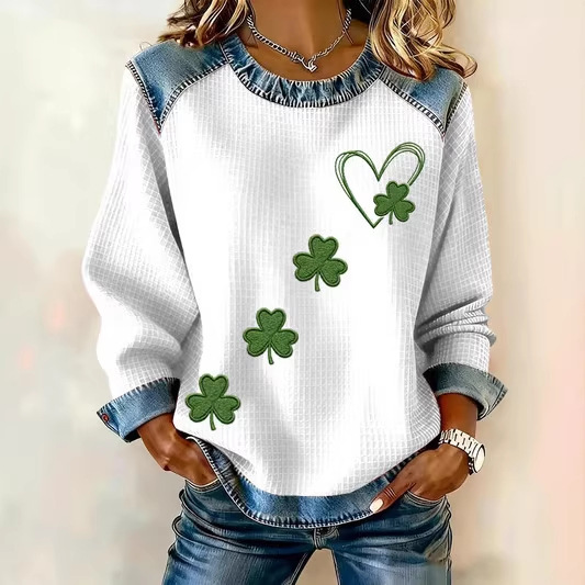 Women's Heart & Botanical Letter Print Crewneck Sweatshirt
