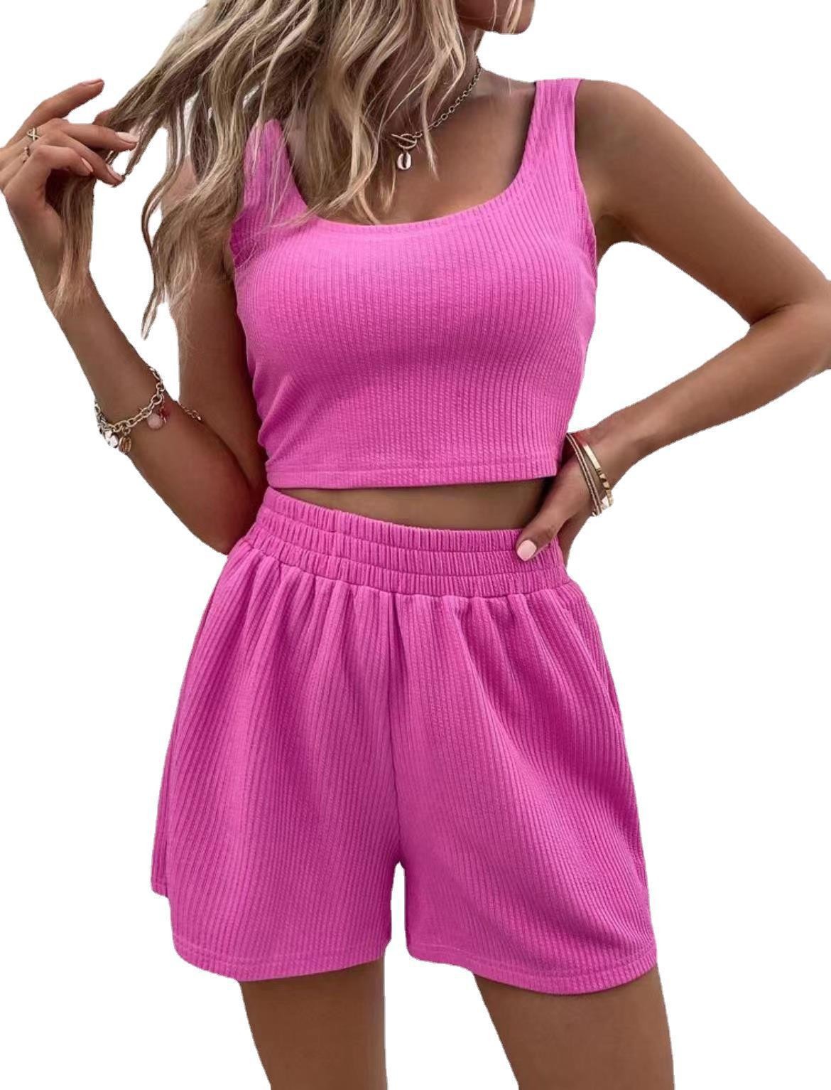 Women's Sleeveless Knit Two-Piece Set Casual Solid Color Sweet Fresh Style