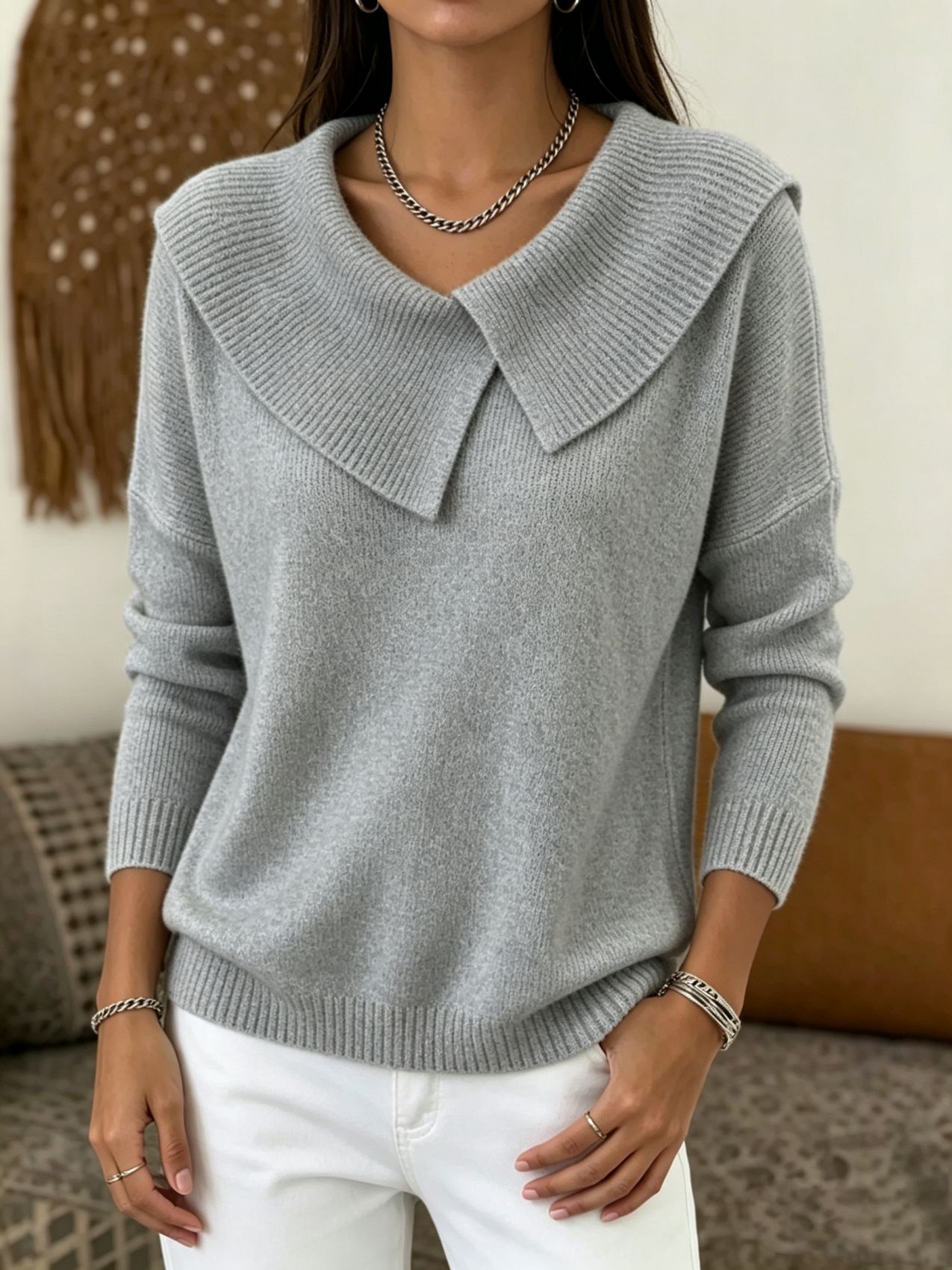 Korean Retro Doll Collar Knit Sweater Slimming Pullover