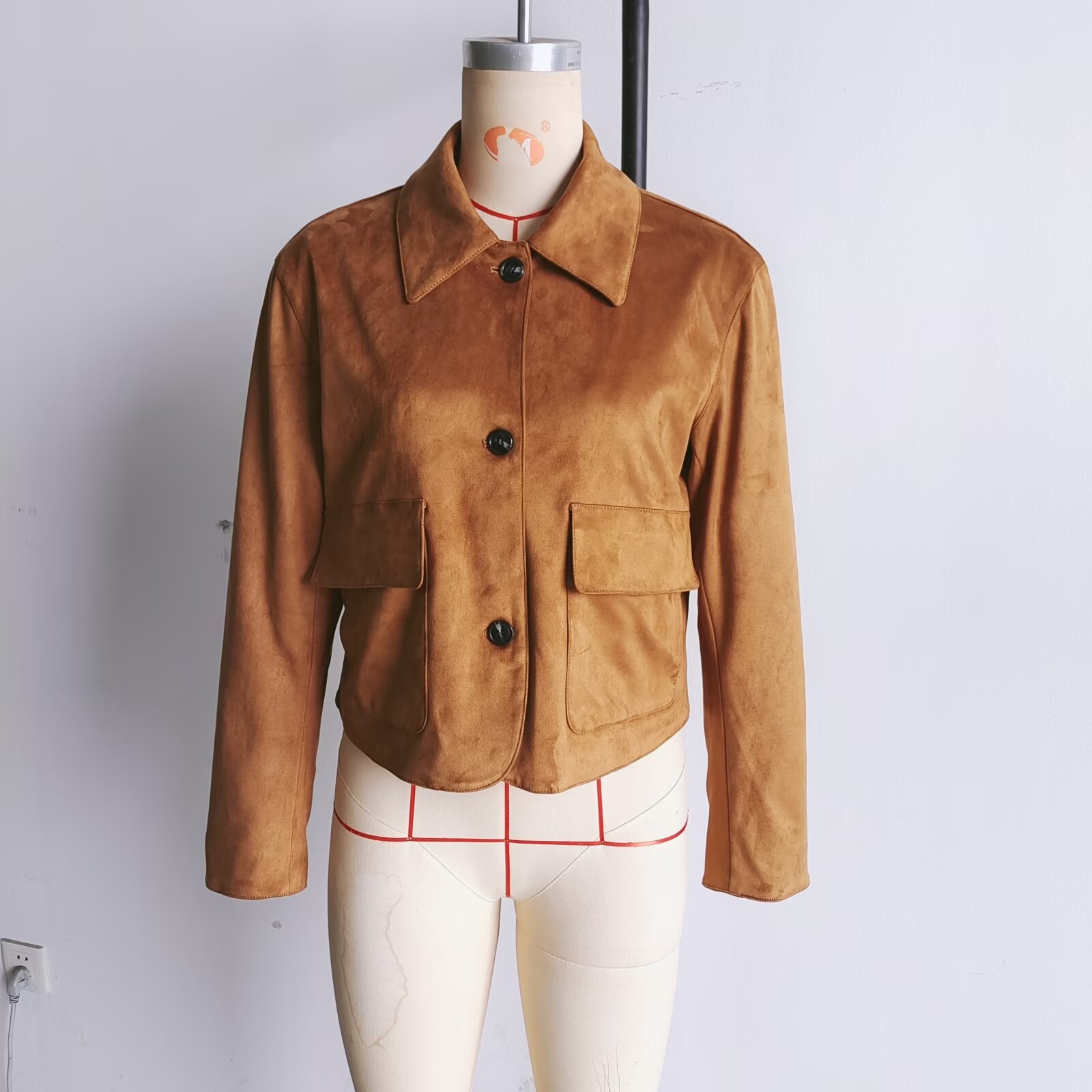 Women's Faux Suede Collared Long Sleeve Jacket