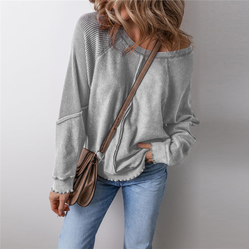 Women's Color-Block Crewneck Long-Sleeve Loose Pullover Sweatshirt