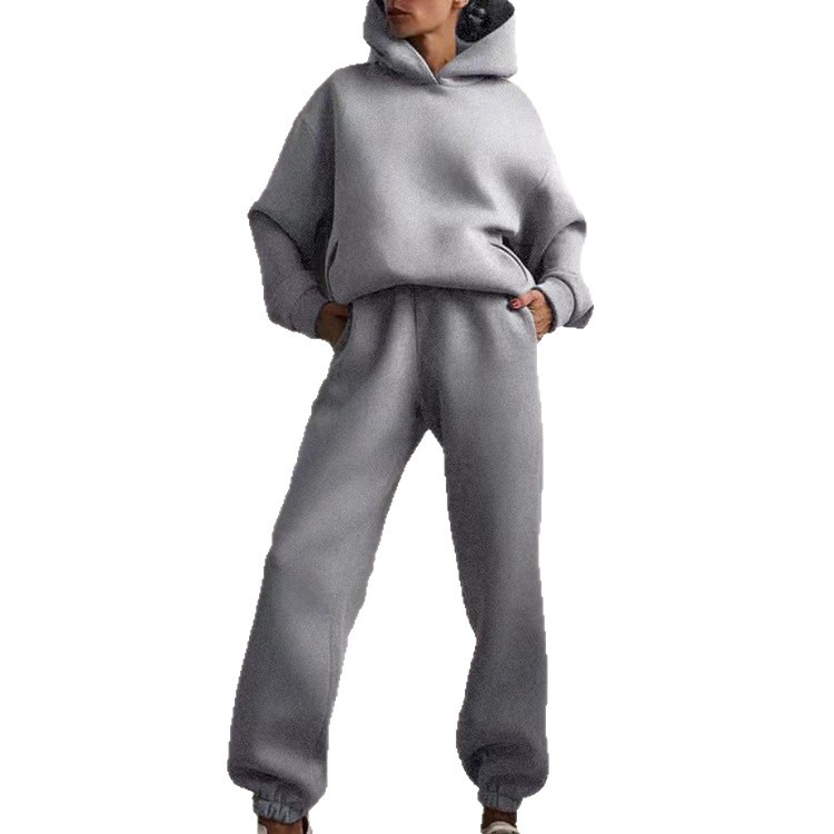 Women's Solid Hoodie and Pants Set Casual Two-Piece
