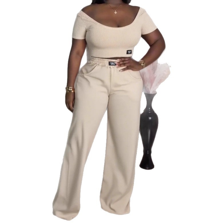Women's Solid Color Round Neck Short Sleeve Top and Pants Set