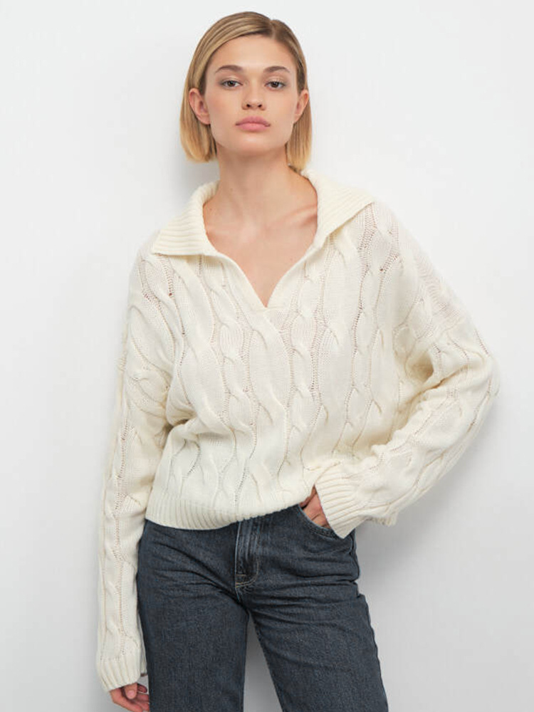 Relaxed Knit Sweater with Collar, Thick Commuter Pullover