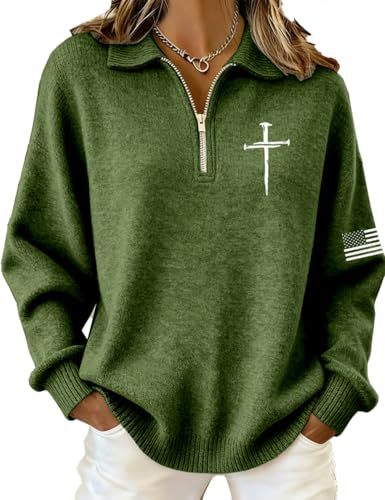 Cross American Flag Print Half-Zip Hoodie
