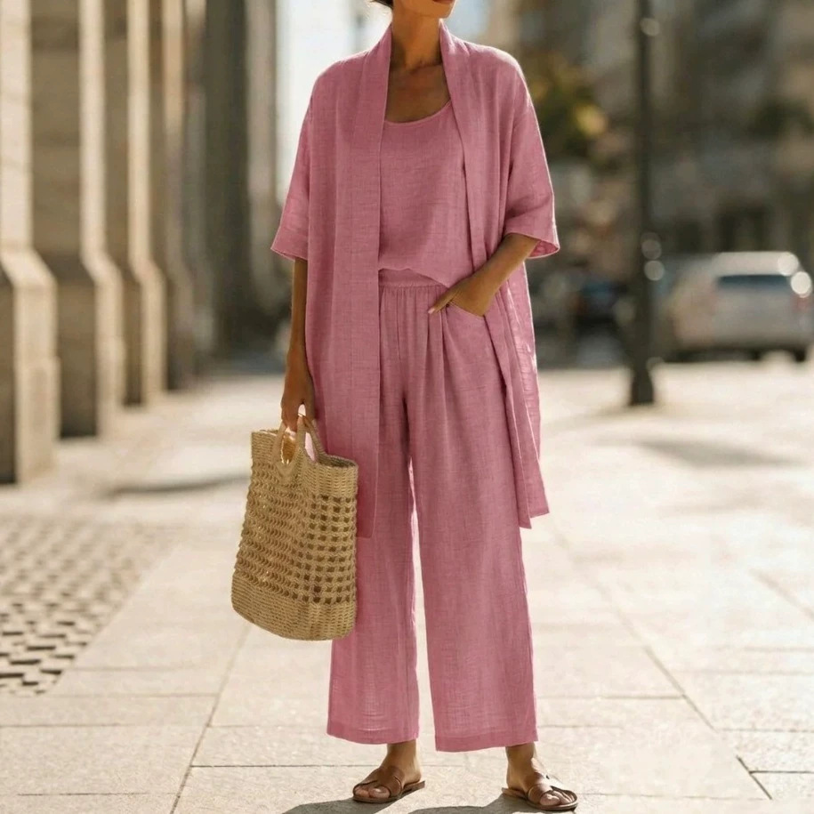 Women's 3-Piece Straight-Leg Solid Color Casual Travel Set