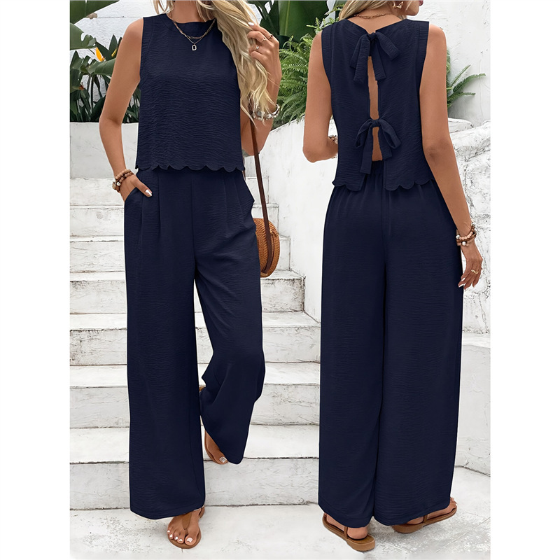 Women's Sleeveless Tank Top and Pants Set Ice Silk Casual