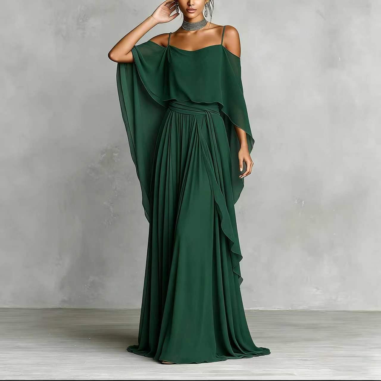 Elegant Off-Shoulder Long Dress Solid Color A-Line Party Gown