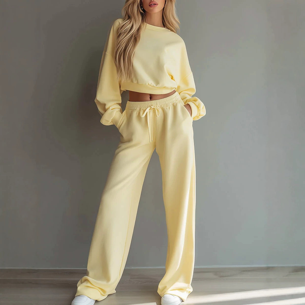Minimalist Long-Sleeve Sweatshirt and Wide-Leg Pants Set
