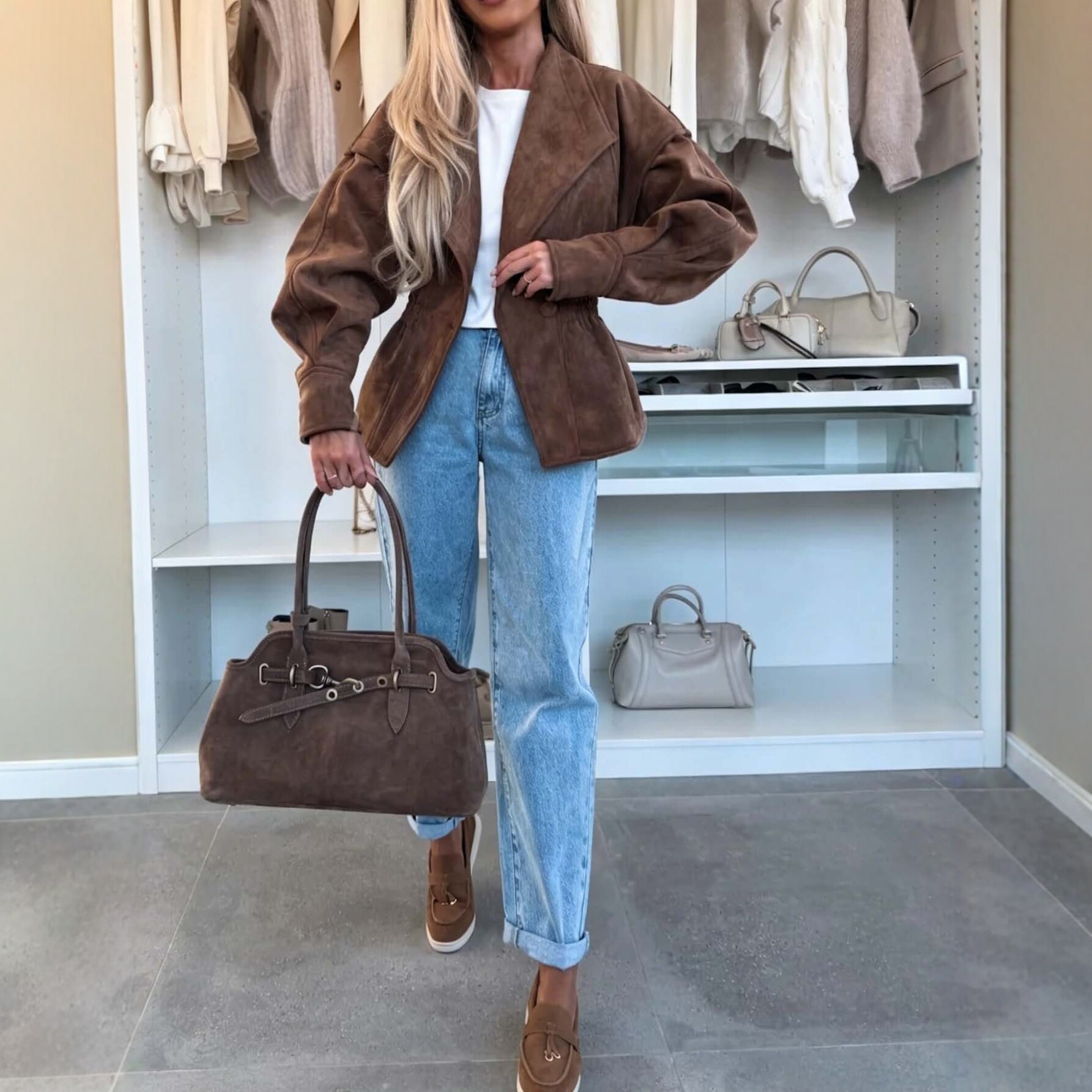 Women's Solid Button Waist-Cinched Vintage Lapel Long-Sleeve Jacket