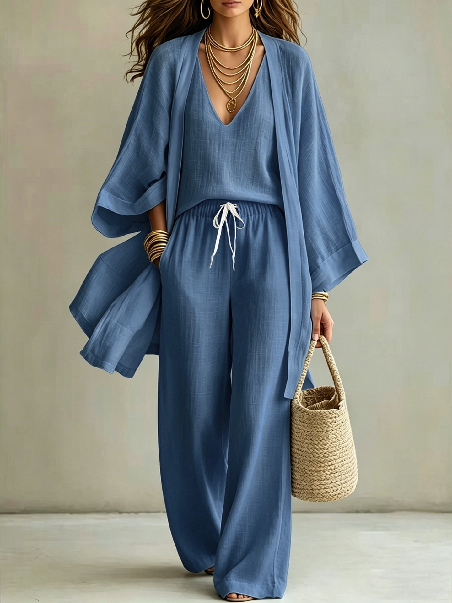 Women's 3-Piece Open-Front Cardigan, Sleeveless Tank & Pants Set
