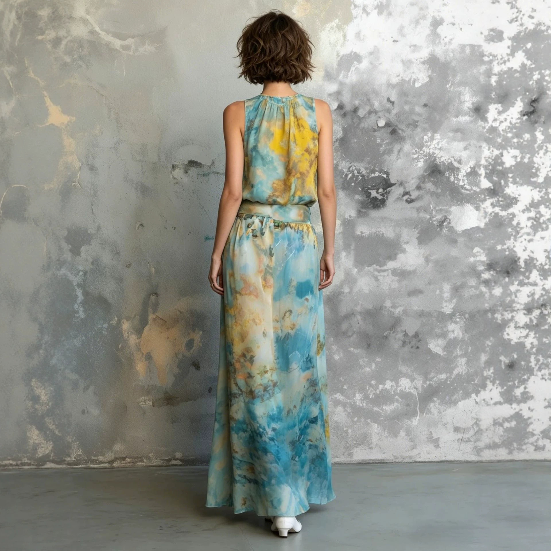 Elegant Floral Print Satin Sleeveless Top and Midi Skirt Set