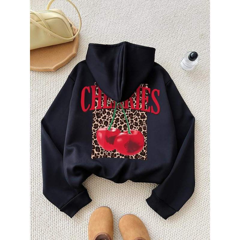 Women's Cherry Leopard Print Hoodie