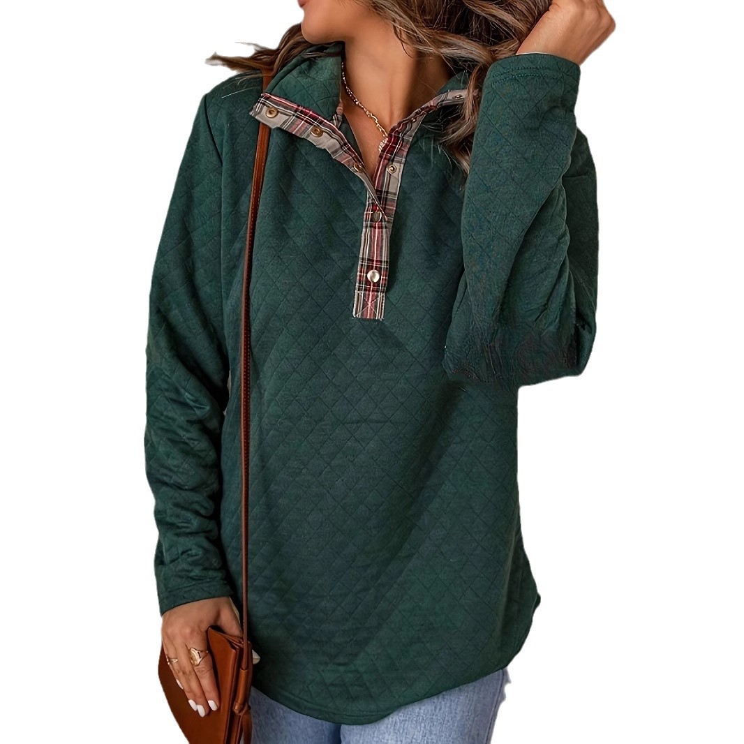 Women's Long Sleeve Plaid Color Block Loose Sweatshirt