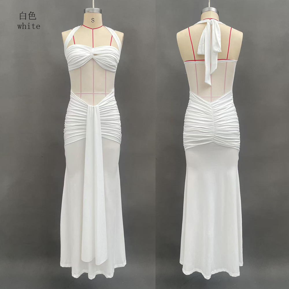 Women's Ruched Backless Bodycon Long Dress