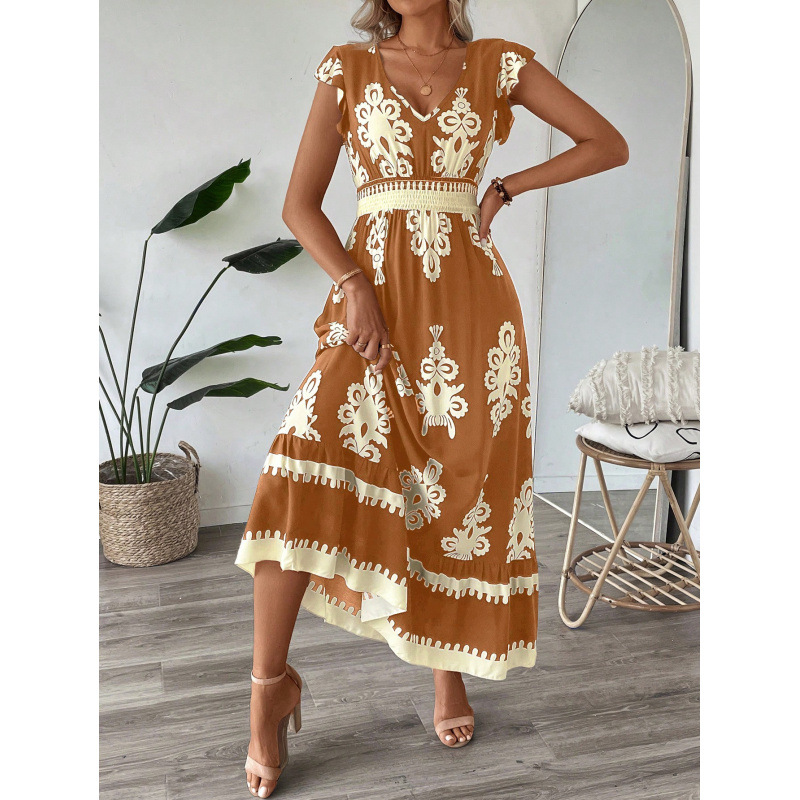 Women's Summer Elegant Vacation Printed V-Neck Dress