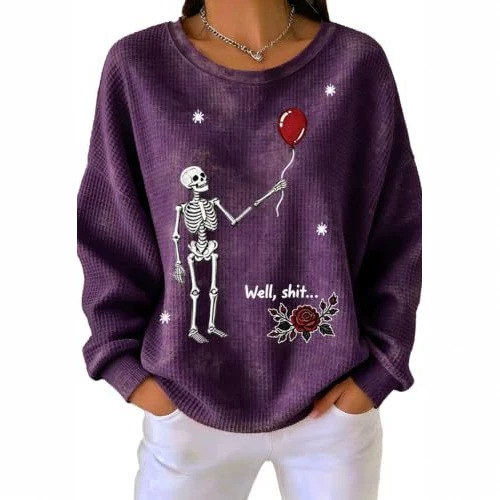 Women's Skull Floral Balloon Print Casual Sweatshirt