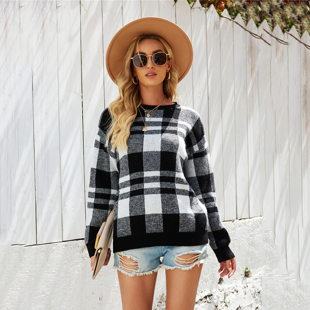 Women's Plaid Pullover Knit Sweater