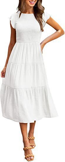 Women's Flutter Sleeve Ruched Tiered Short Sleeve Swing Dress
