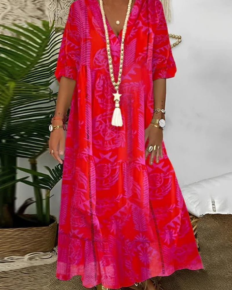Women's V-Neck Bell Sleeve Maxi Dress