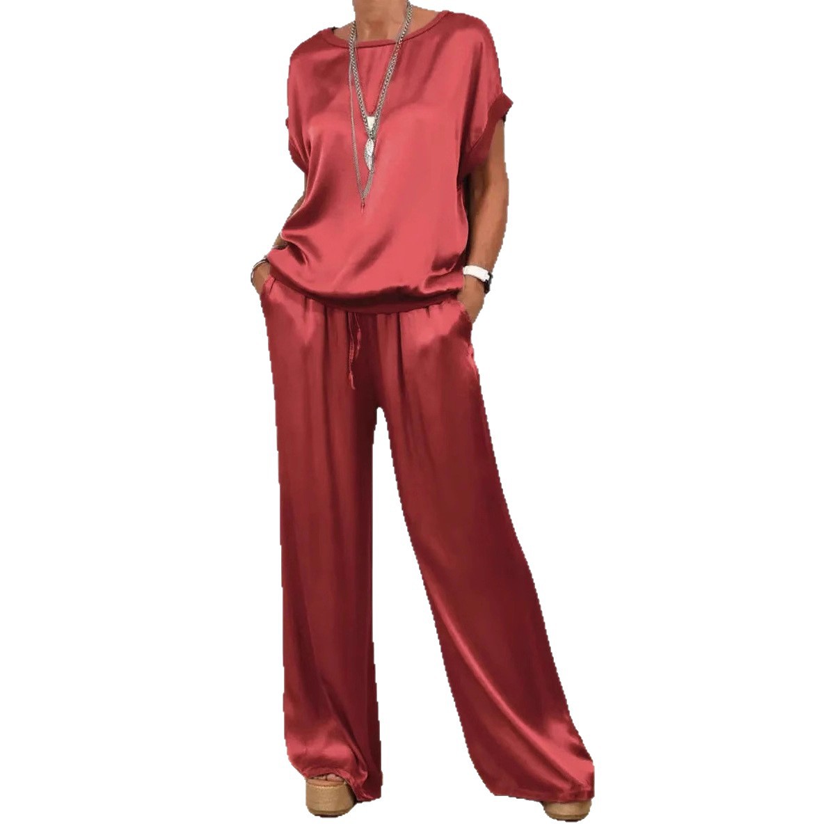 Relaxed-Fit Shirt and Wide-Leg Pants Casual Set