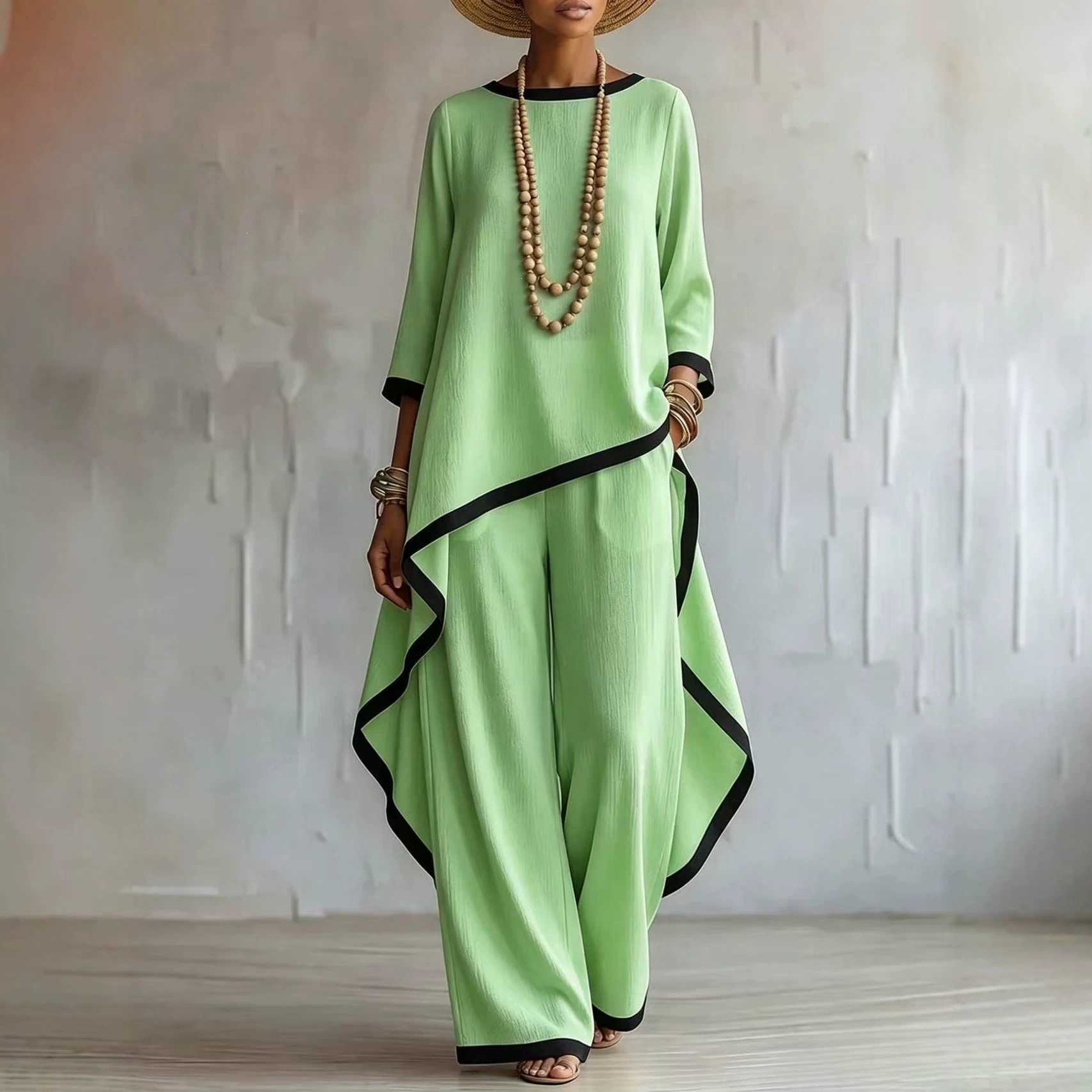 Women's Solid Color Batwing Sleeve Two-Piece Set Long Tunic Top Casual Elegant