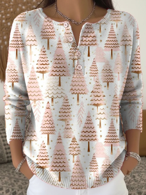 Women's Forest Crow Snowflake Print Button Sweatshirt