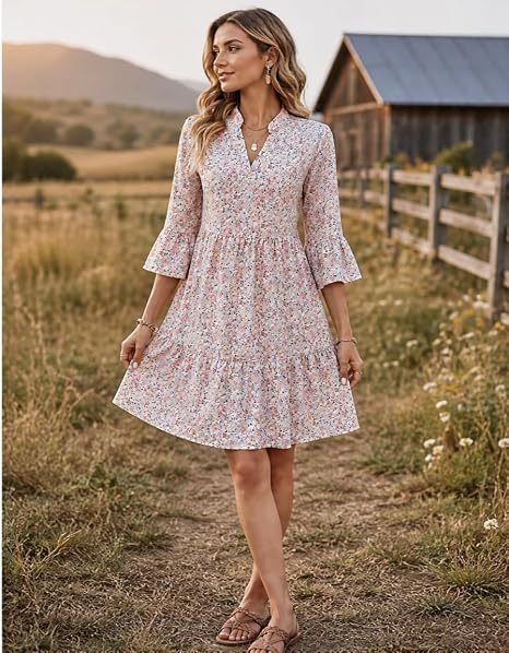Women's Vintage Floral Print High Neck Midi Dress