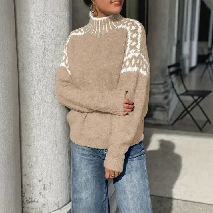 Women's Jacquard Crewneck Sweater Loose Soft Lazy Knit Top