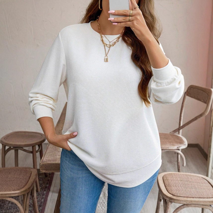 Plus Size Waffle Knit Long Sleeve Sweatshirt Crewneck Loose Fit Casual Top