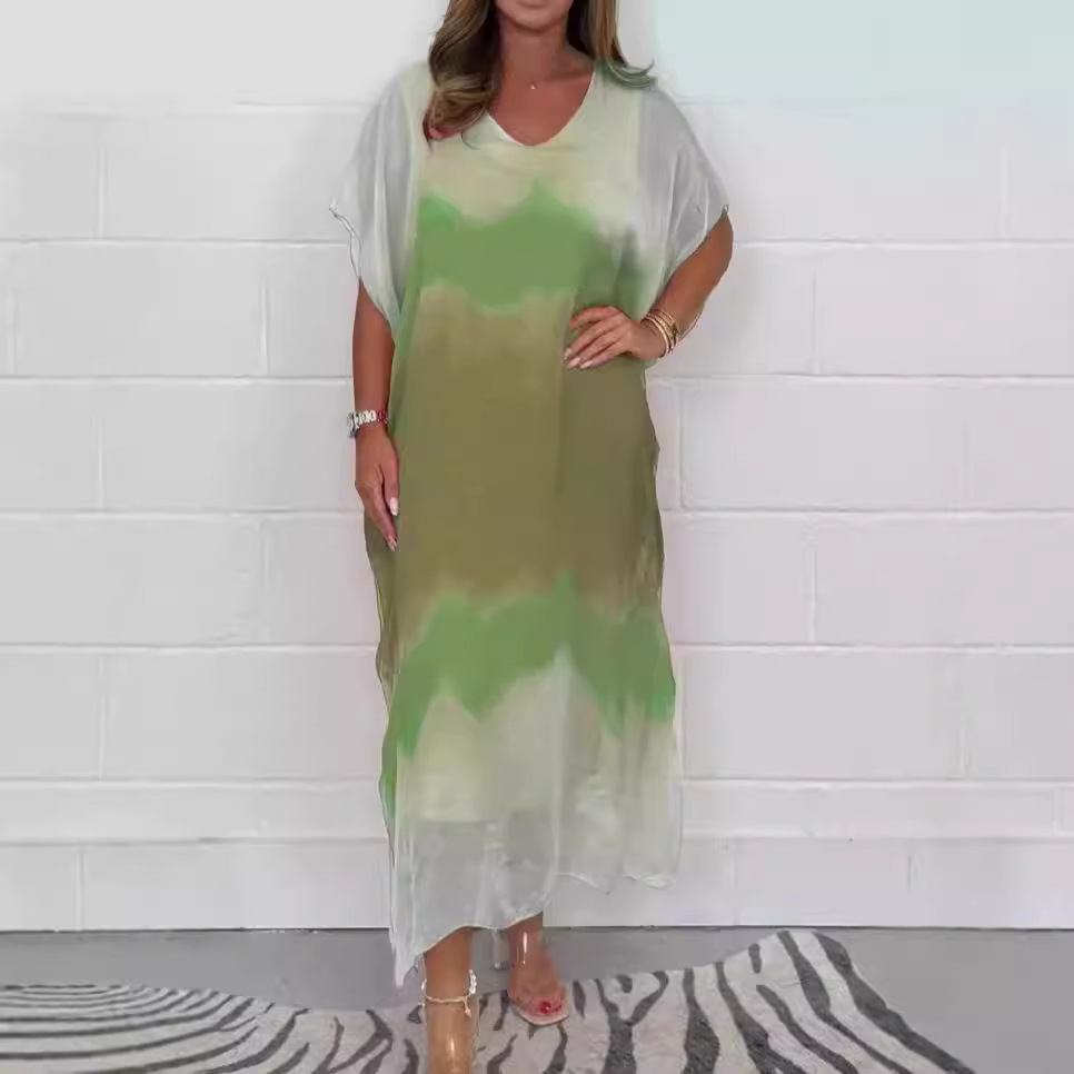 Women's Long Chiffon Colorblock Casual Dress