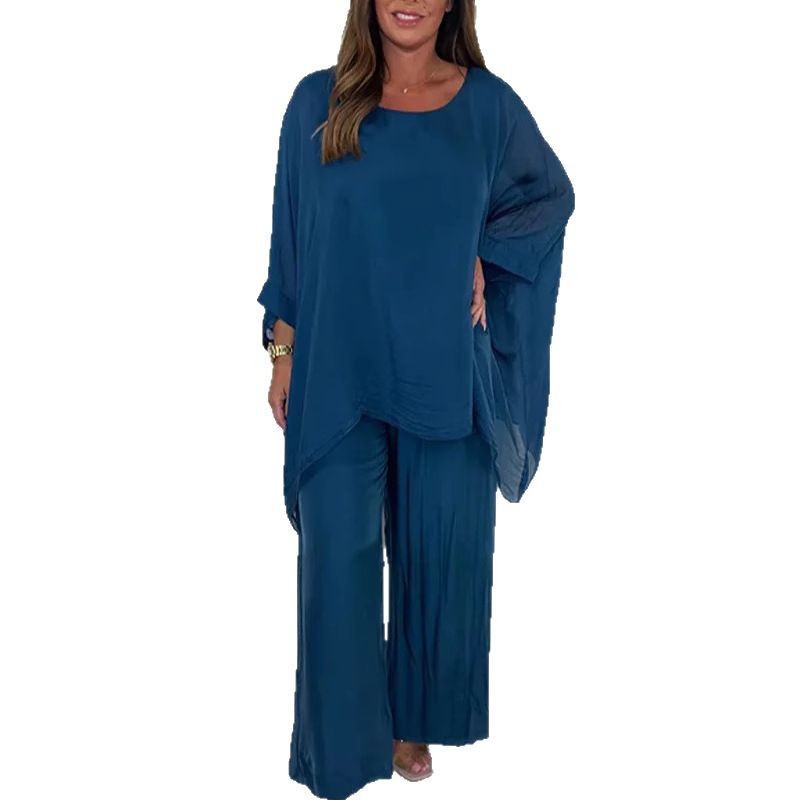 Women's Loose Chiffon Long Sleeve Top & Wide Leg Pants Casual Set