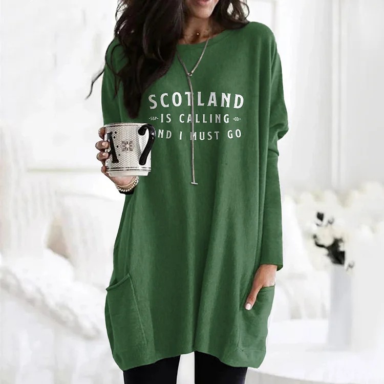 Women's Animal Print A-Line Midi Dress Long Sleeve Crew Neck Casual