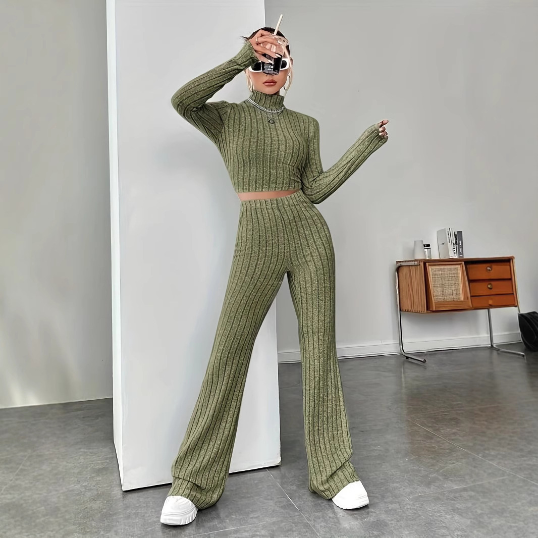 Women's Ribbed Knit Long Sleeve Two-Piece Set