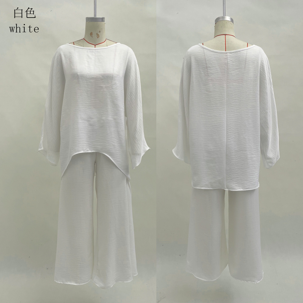 Women's Minimalist Loose Casual Shirt and Wide-Leg Pants Set