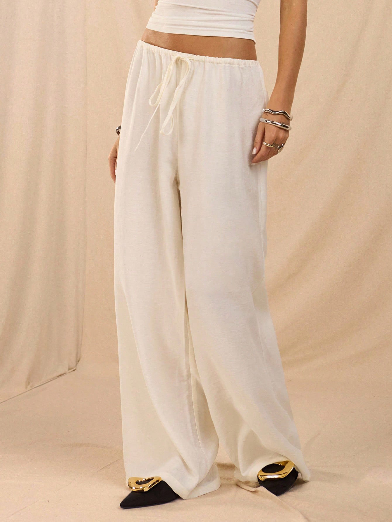 Casual Low-Rise Tie-Waist Wide-Leg Straight Pants