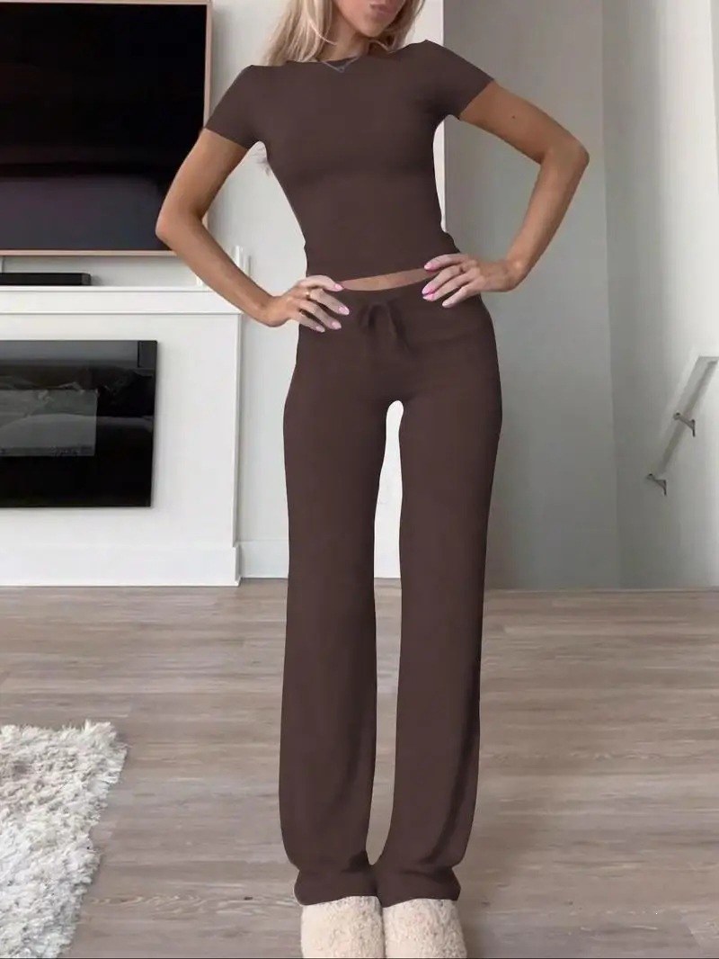 Women's Casual Short Sleeve Top and Long Pants Set Loungewear