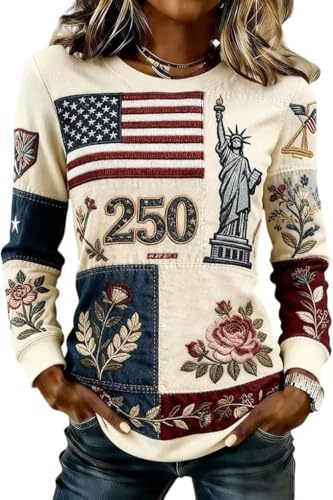 Women's American Flag Floral Print Crewneck Sweatshirt