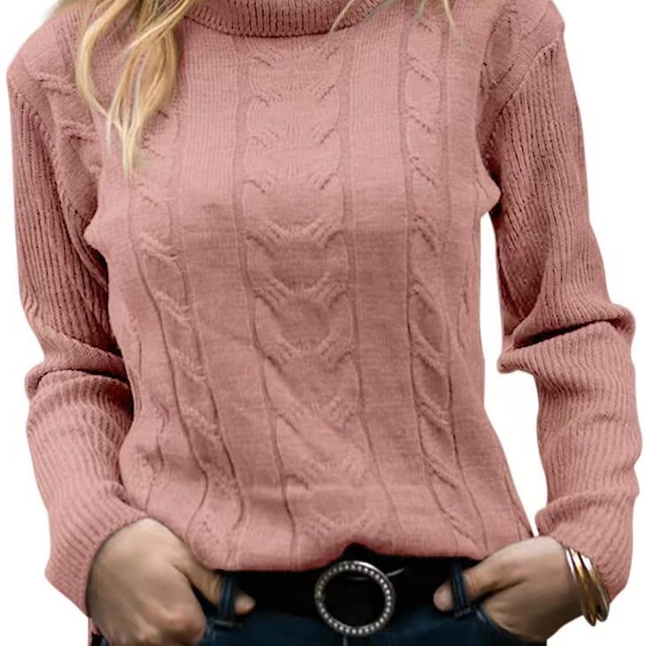 Women's Solid Turtleneck Knit Sweater Long Sleeve Pullover
