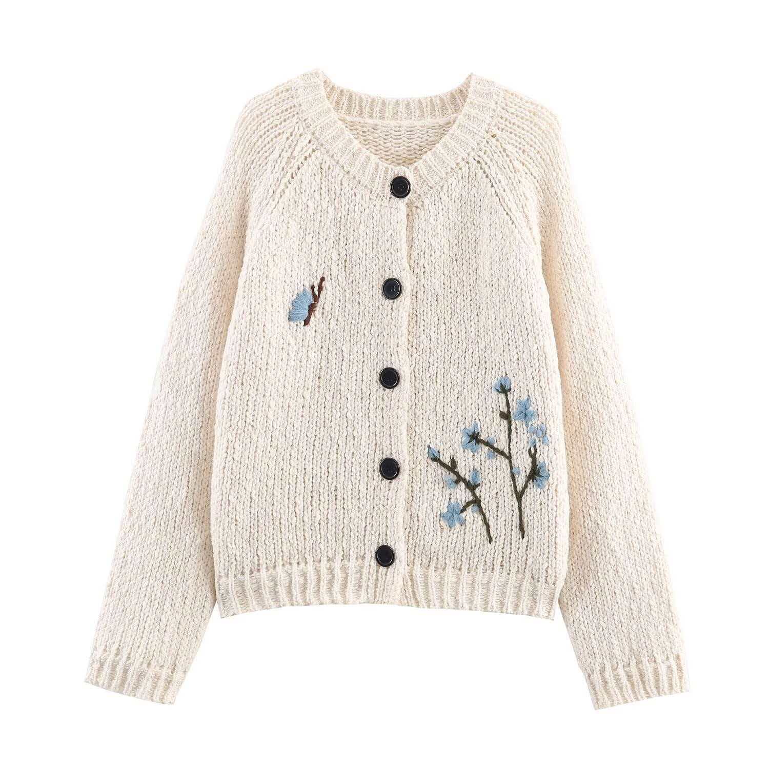 Women's Embroidered Floral Knit Cardigan