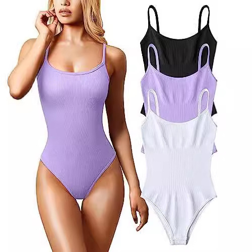 Women's Ribbed Sleeveless Spaghetti Strap Bodysuit