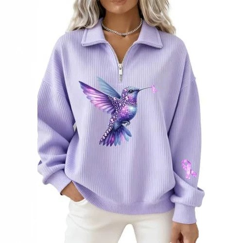Lark Ribbon Print Half-Zip Hoodie for Women
