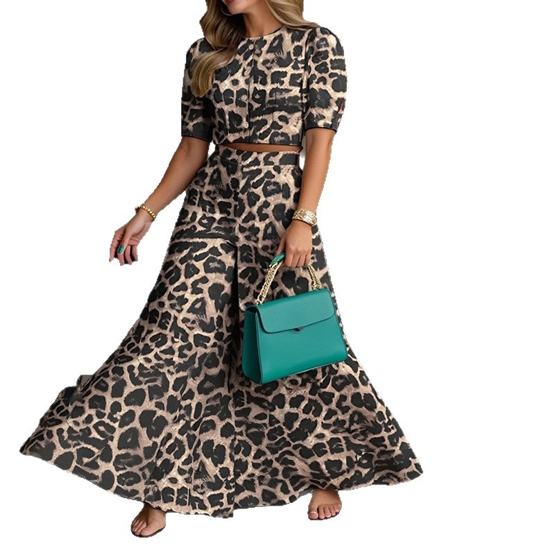Women's Button-Down Short Top and Flared Pants Set