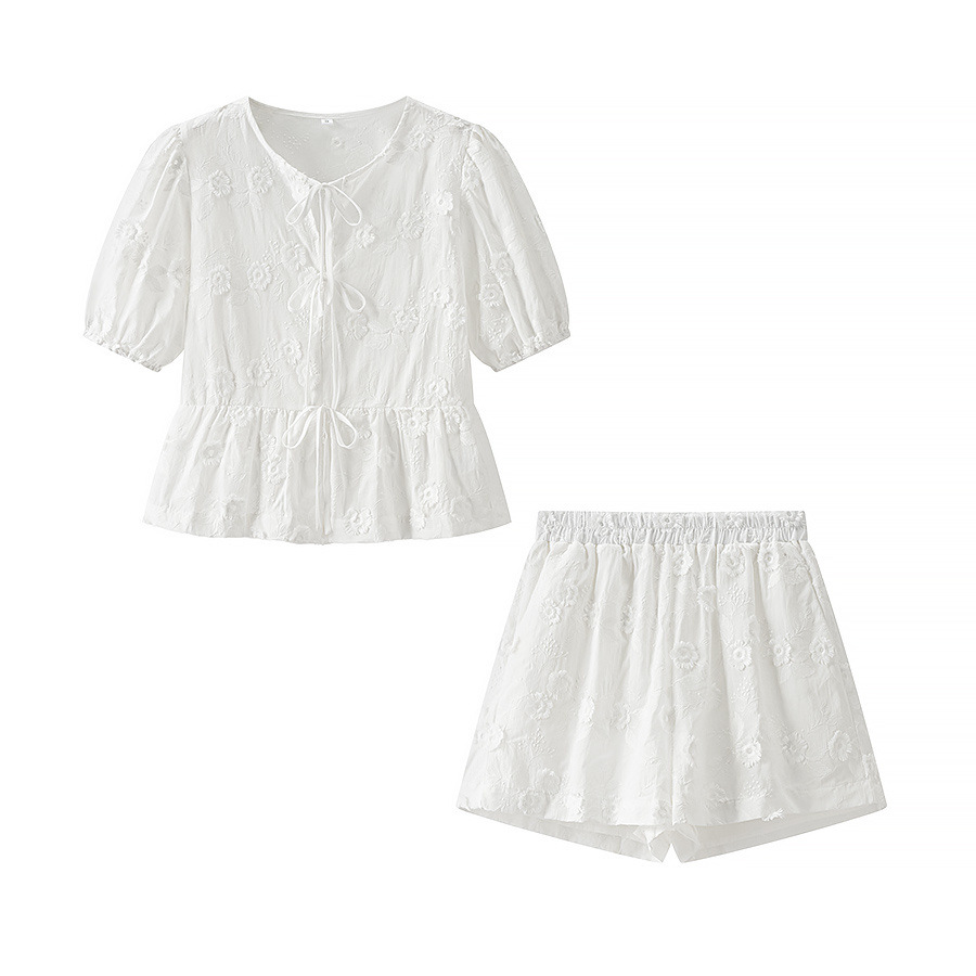 Women's Short Sleeve 3D Floral Shorts Set