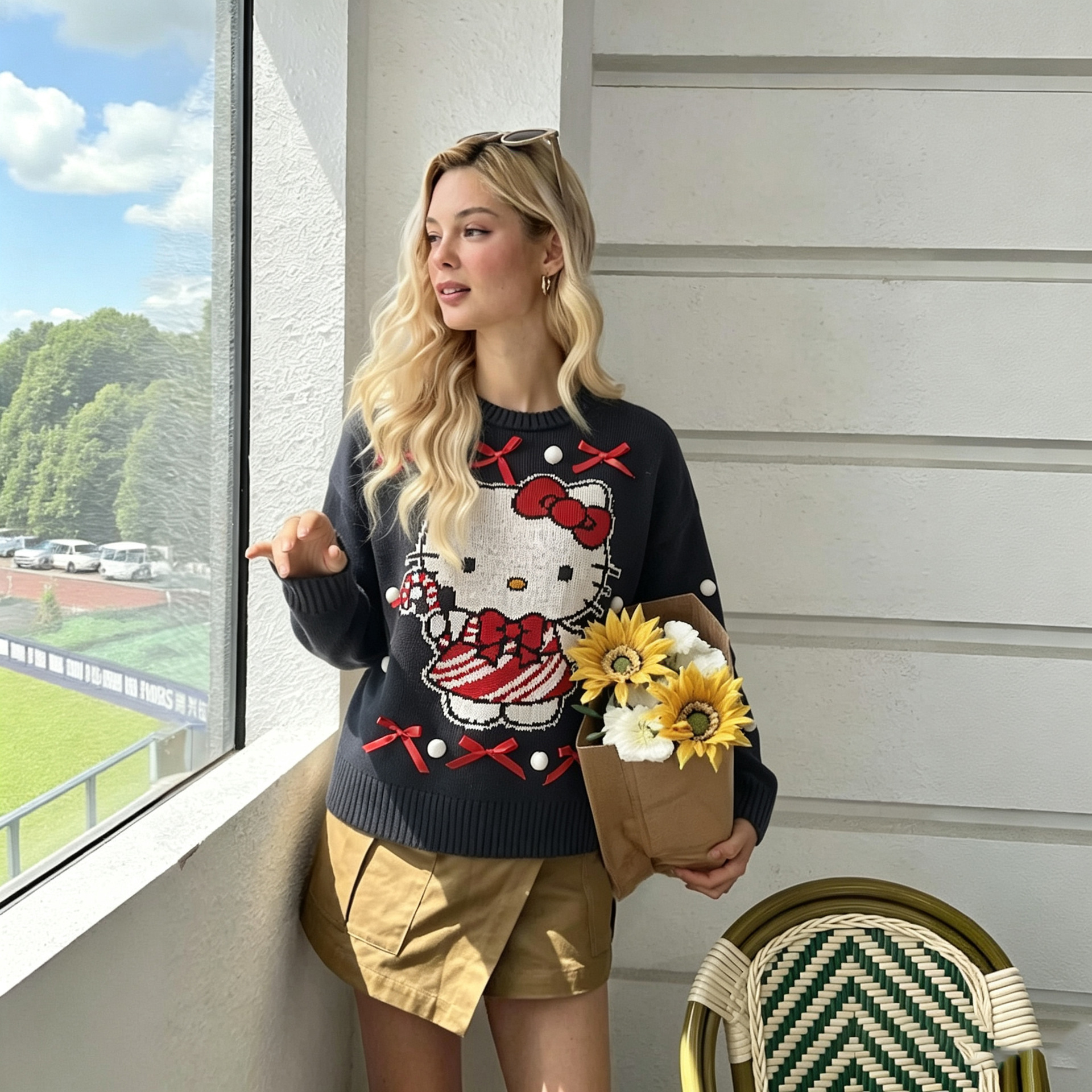 Women's Christmas Bow Cartoon Pullover Knit Sweater