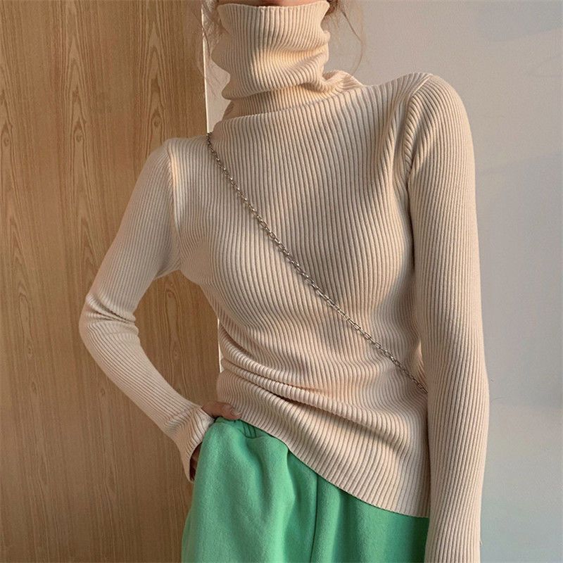 Striped Turtleneck Slim Fit Knit Top Long Sleeve Women's